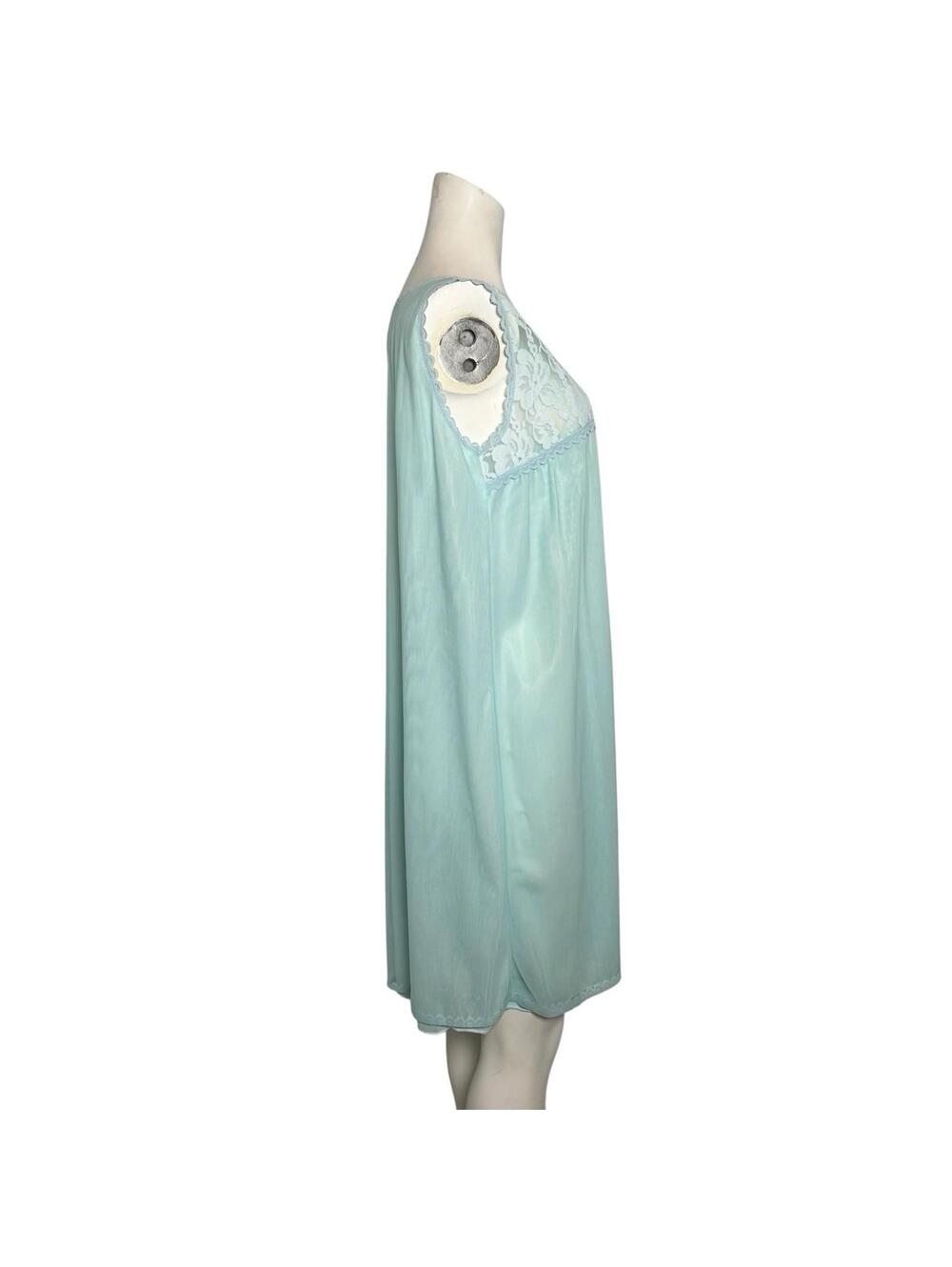 Vintage 1960s Aqua Blue Lace Peignoir Set Robe & Slip Nylon Nightgown LARGE - Picture 7 of 9